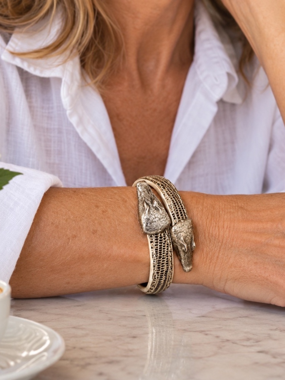 Designer Daniella Ortiz Reptile Leather Wrap Cuff Bracelet